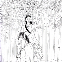 woman riding in a forest